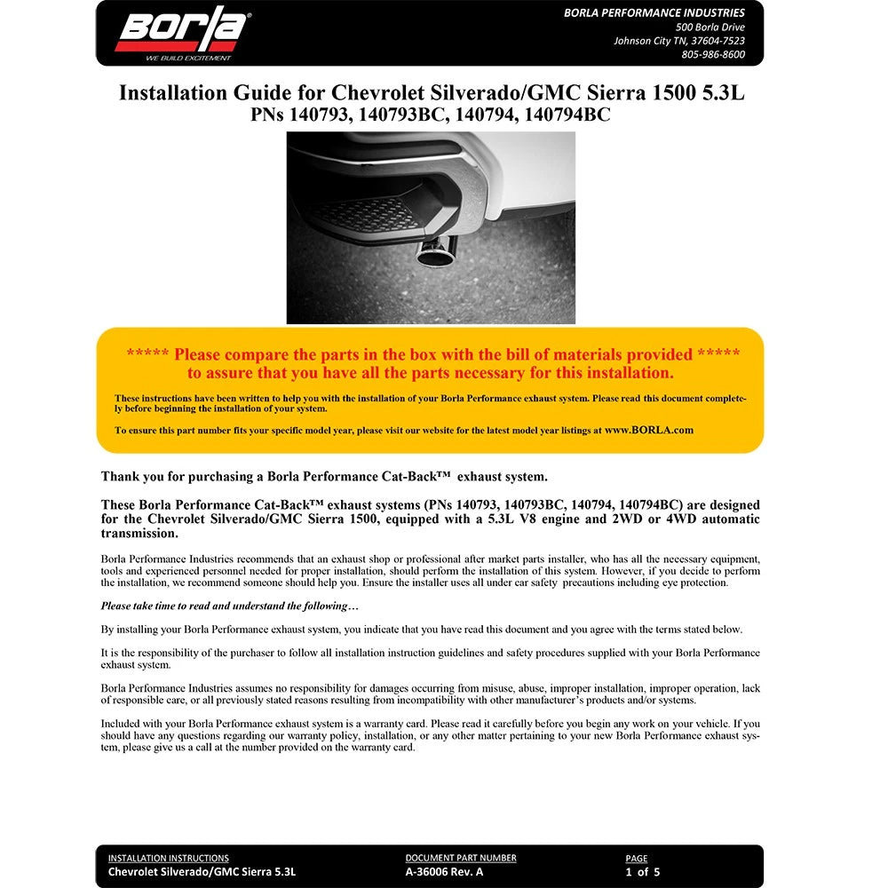 Borla Cat-Back Exhaust System - Touring | Multiple Fitments (140793)