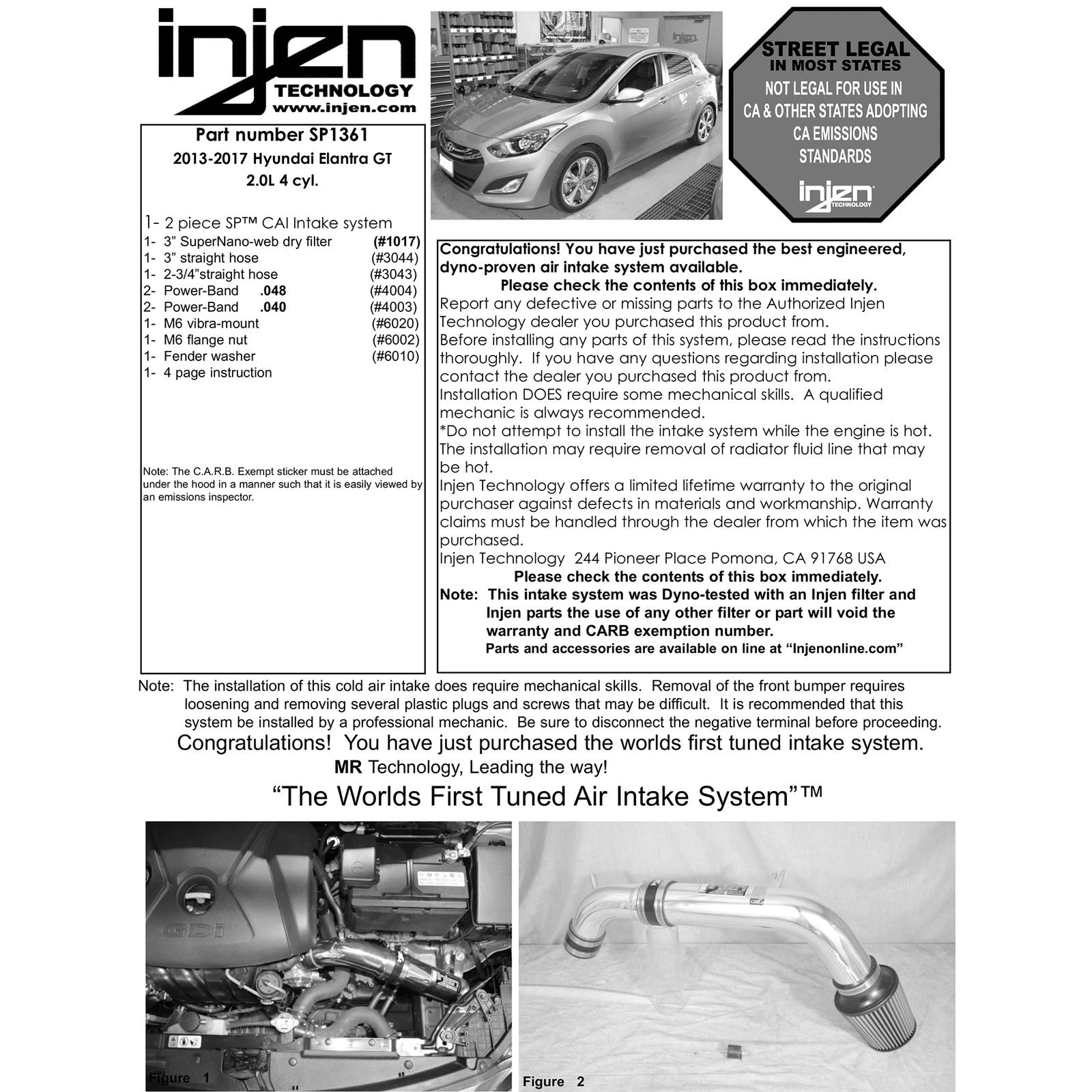 Injen Cold Air Intake | Hyundai Elantra (13-17) / Kia Sportage (04-10) / Kia Optima (06-10) (SP1361BLK)