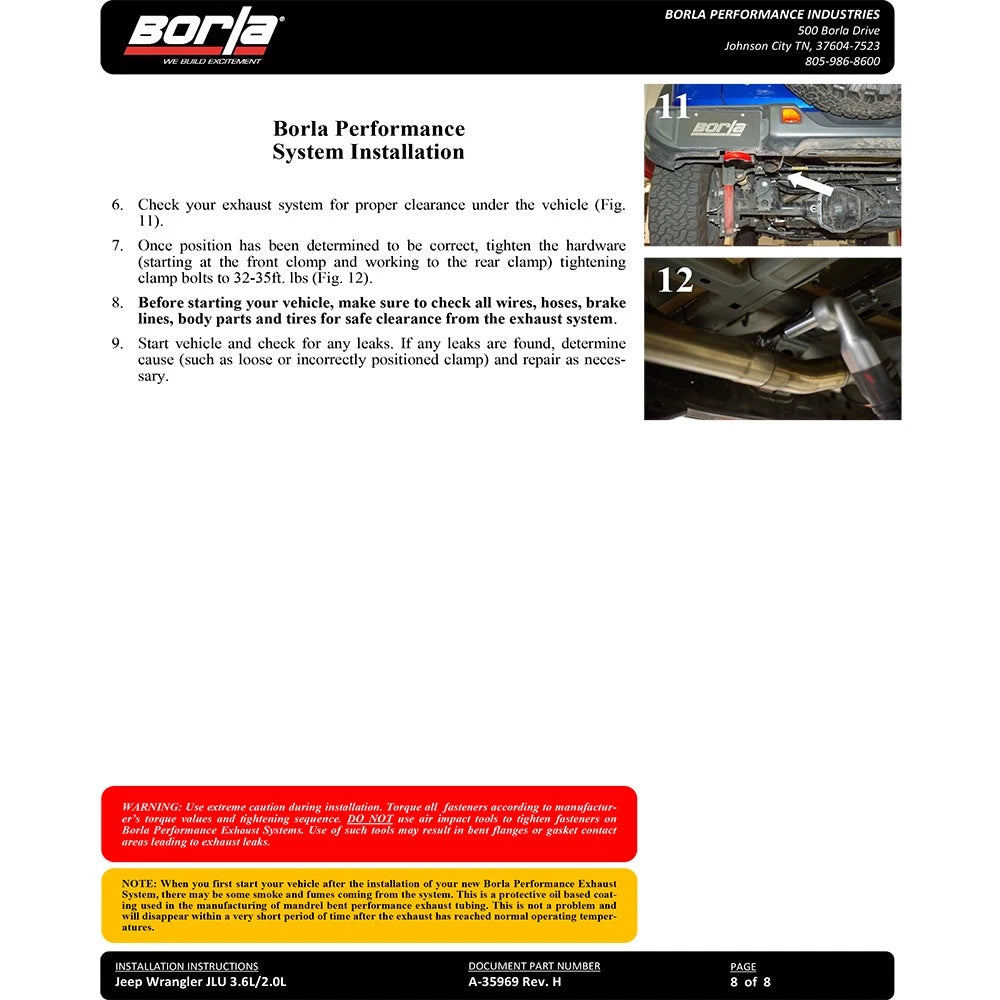 Borla Cat-Back Exhaust System - Touring | 2018-2020 Jeep Wrangler 4 Door 3.6L (140828)