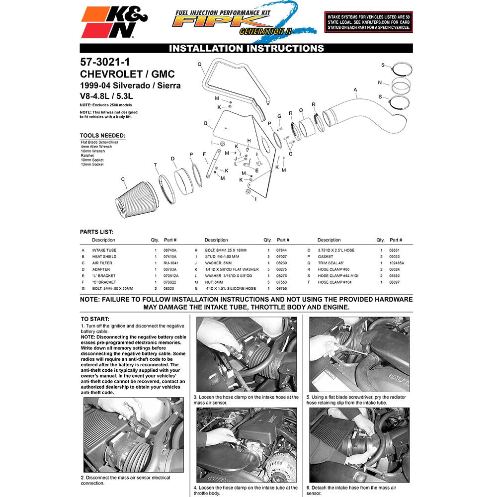 K&N Performance Intake Kit | Chevrolet Silverado V8-4.8L/5.3L (57-3021-1)