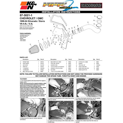 K&N Performance Intake Kit | Chevrolet Silverado V8-4.8L/5.3L (57-3021-1)