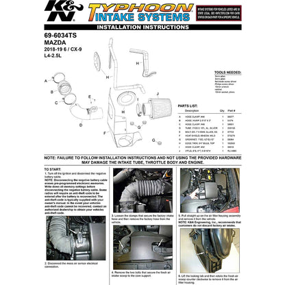 K&N Typhoon Air Intake | 2018-2019 Mazda 6 / CX-9 2.5T (69-6034TS)