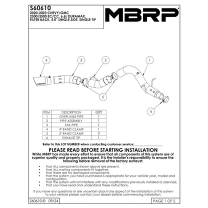 MBRP Armor Plus SS Exhaust | Silverado 20-23 6.6L 5in DPF Back (S60610409)