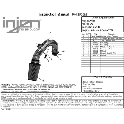 Injen Cold Air Intake | Audi A6 (11-18) L4-2.0L Turbo (SP3088P)
