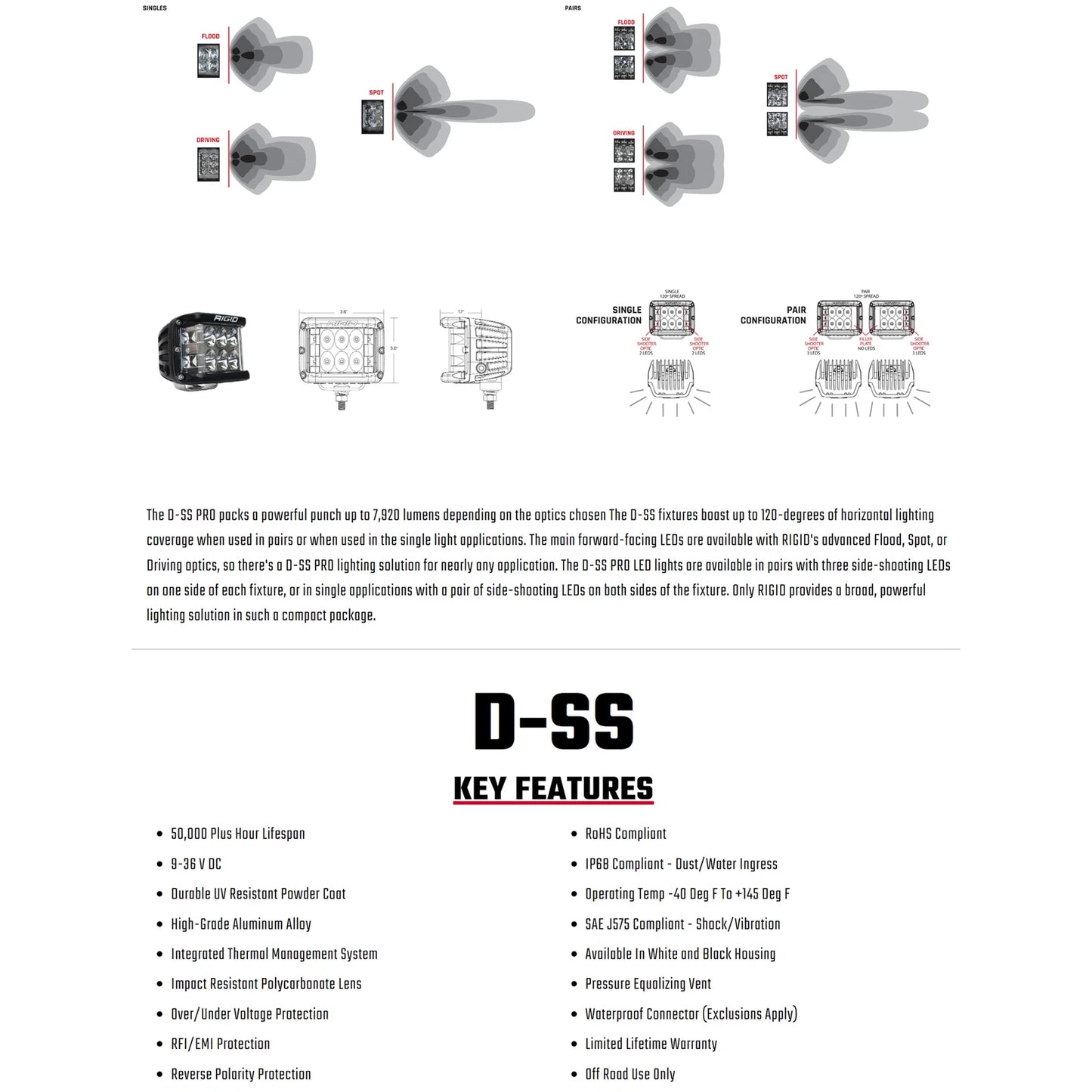 Rigid D-SS Pro Side Shooter Light | Spot / White Housing / Pair (RIG862213)