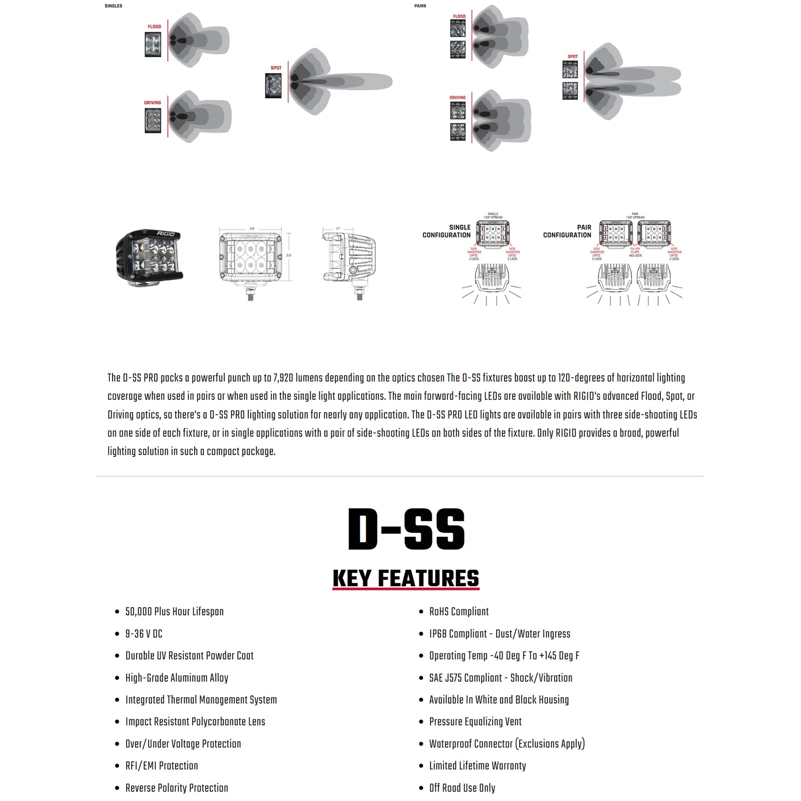 Rigid D-SS Pro Side Shooter Light | Spot / White Housing / Pair (RIG862213)