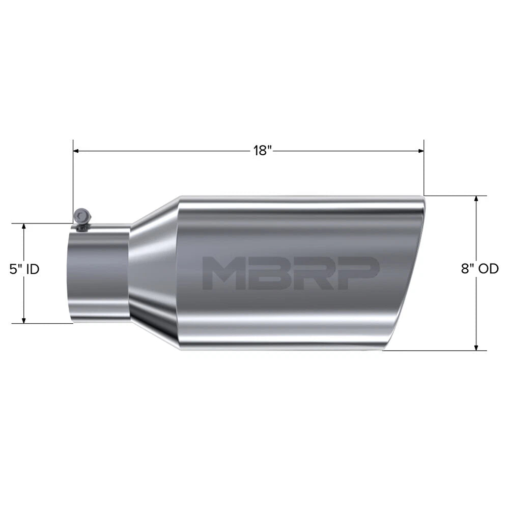 MBRP Universal Tip 8in OD Rolled End 5in Inlet 18in Length T304