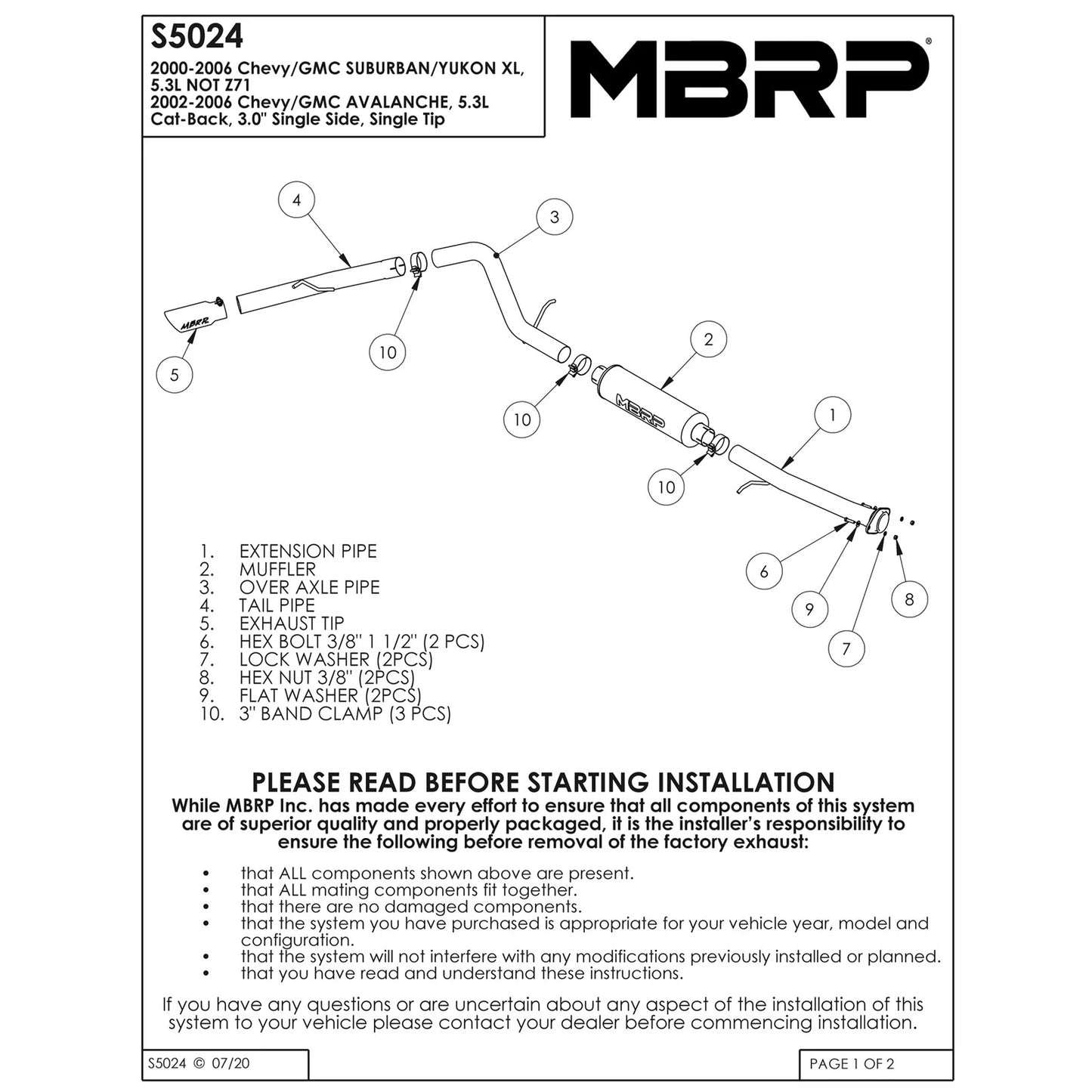 MBRP 3in Cat-Back Single Side Exit Exhaust | Chevy Suburban/Yukon XL 1500 5.3L (00-06) (S5024409)
