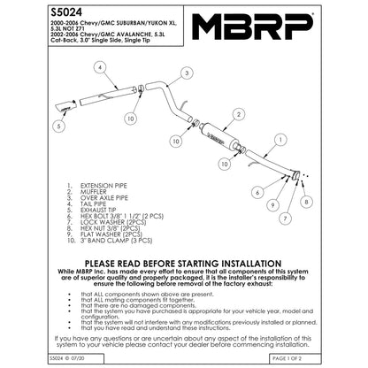 MBRP 3in Cat-Back Single Side Exit Exhaust | Chevy Suburban/Yukon XL 1500 5.3L (00-06) (S5024409)