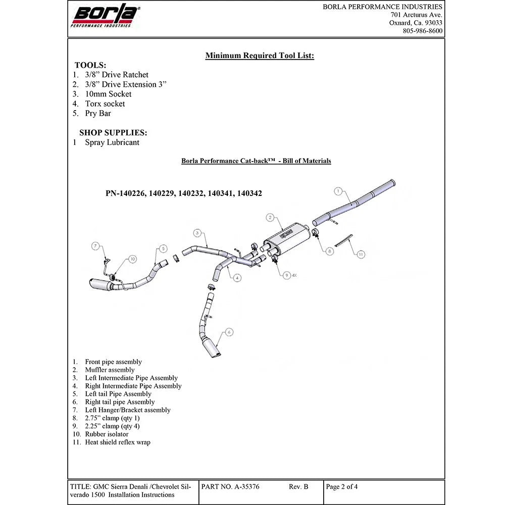 Borla Catback Exhaust | Chevrolet Sierra 1500 (09-11) / Silverado 1500 (09-11) (140341)