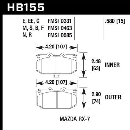 Hawk Performance Street Front Brake Pads | Mazda RX-7 (1993–1995) (HB155F.580)