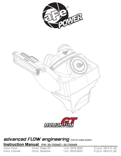 aFe Momentum GT Pro 5R Cold Air Intake | Ford Edge ST V6-2.7L (19-23) (50-70094R)