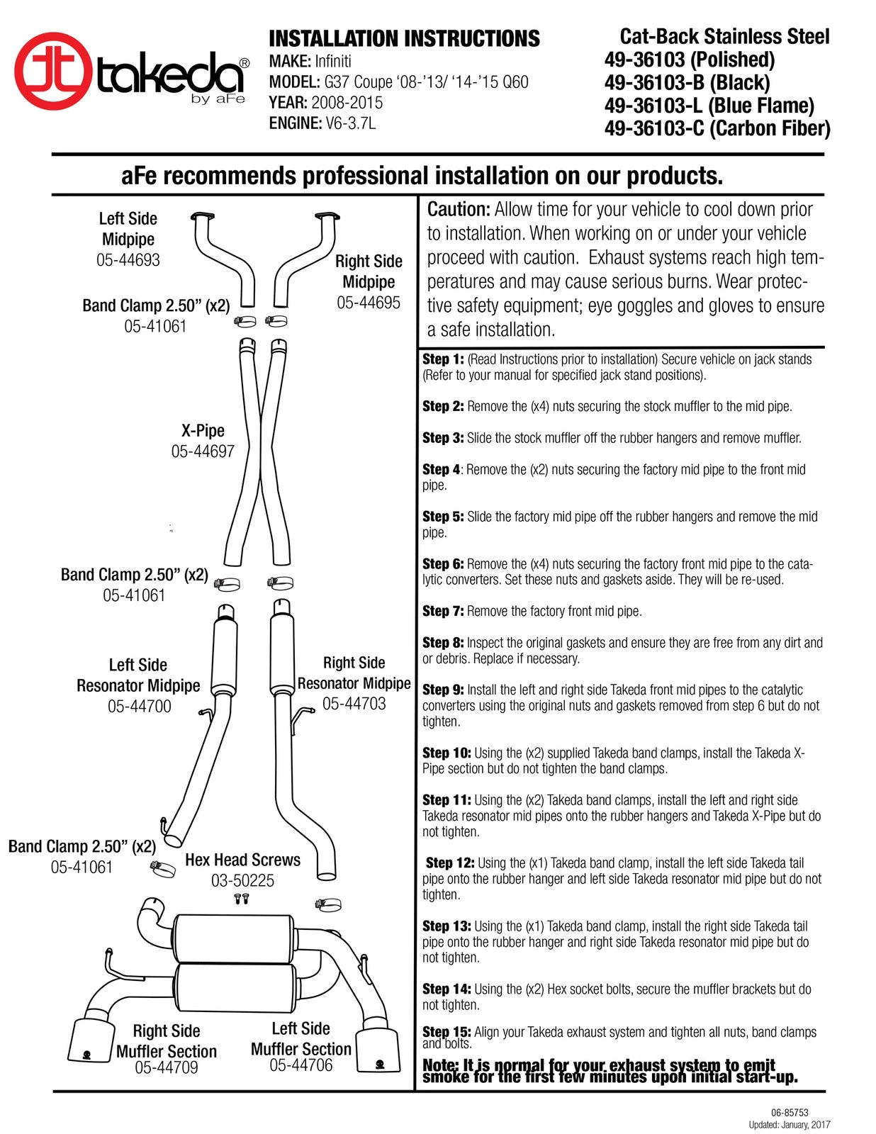 aFe Takeda 2.5in SS Cat-Back Exhaust | Infiniti G37/Q60 (08-16) (49-36103-C)