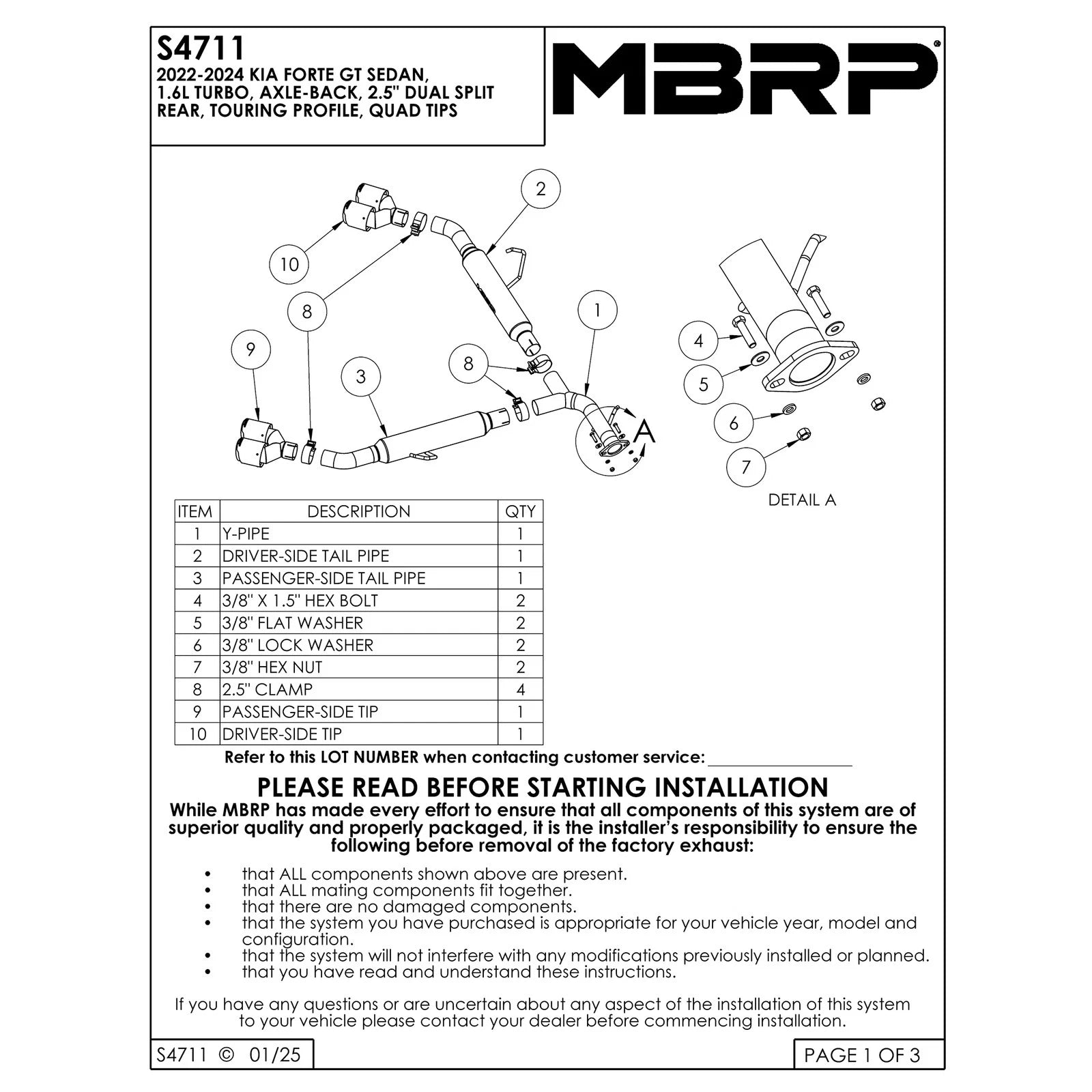 MBRP Armor Lite 2.5in Axle Back | Kia Forte (19-26) (S4711AL)