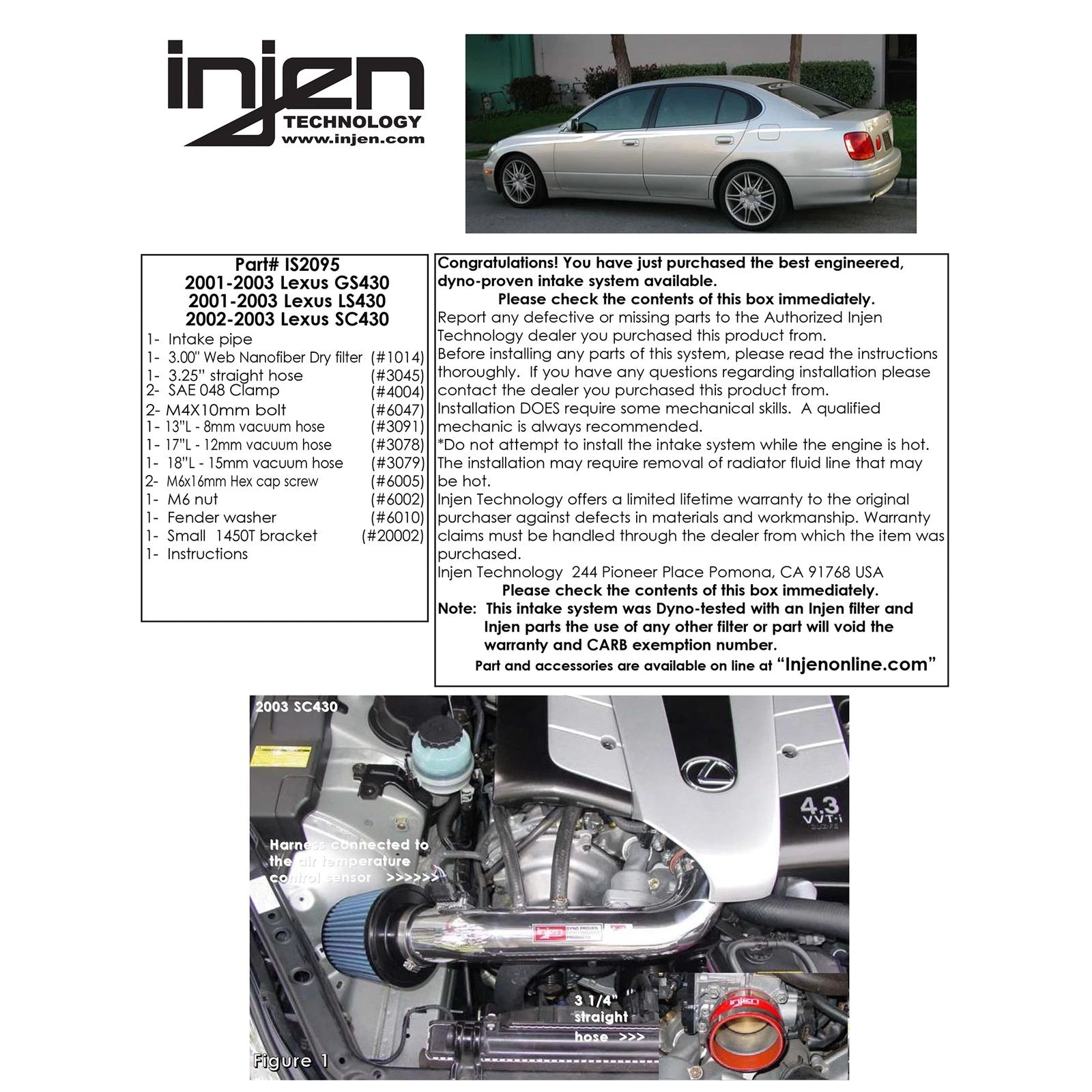 Injen Polished Short Ram Intake | Lexus LS430 / GS430 / SC430 (01-03) (IS2095P)