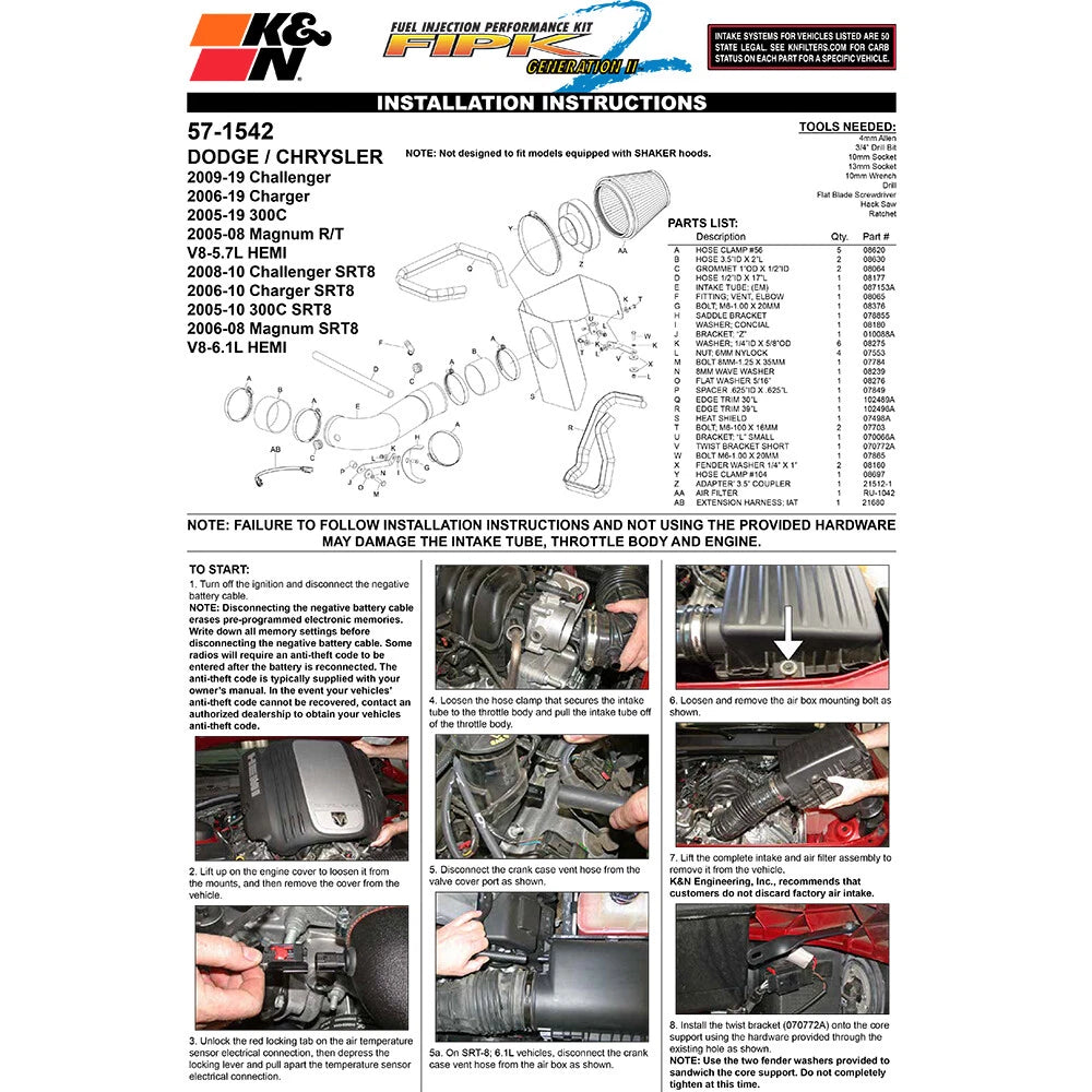 K&N Perf Intake Dodge Magnum/Chrysler 300C/Challenger | RWD (SPF1542-12K)