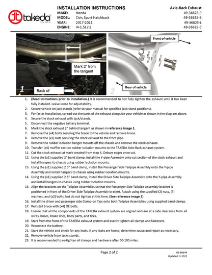 aFe Takeda 2-1/2in SS Axle-Back Exhaust w/ Blue Flame Tip | Honda Civic 17-21 (49-36625-L)