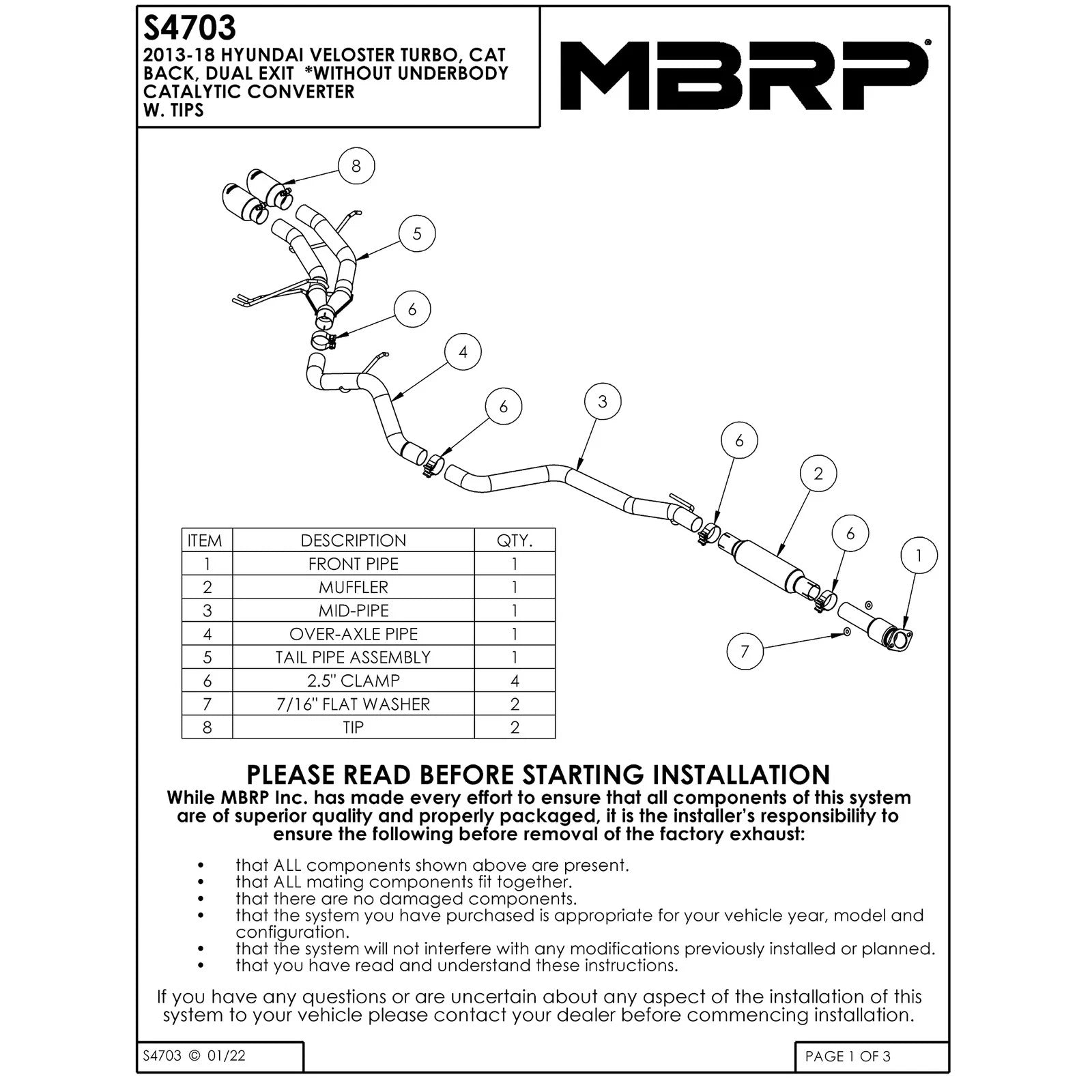 MBRP 2.5in T304 D&S Cat-Back Dual Rear Exit w/ 4in OD Tips | Veloster Turbo (13-18) (S4703304)