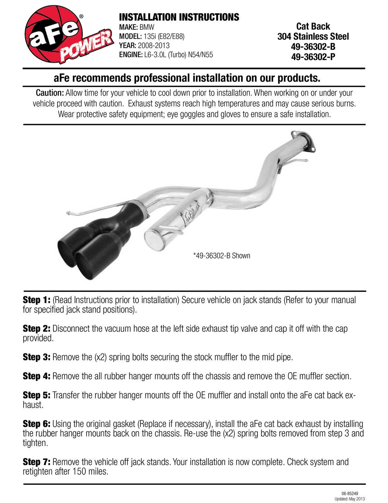 aFe 3in SS Axle-Back Exhaust | BMW 135i (08-13) (49-36302-B)