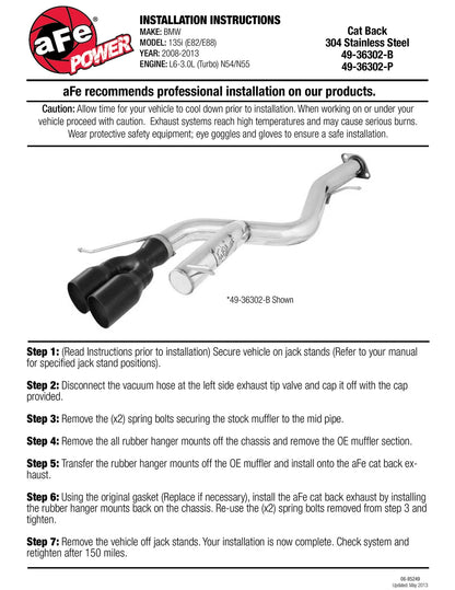 aFe 3in SS Axle-Back Exhaust | BMW 135i (08-13) (49-36302-B)