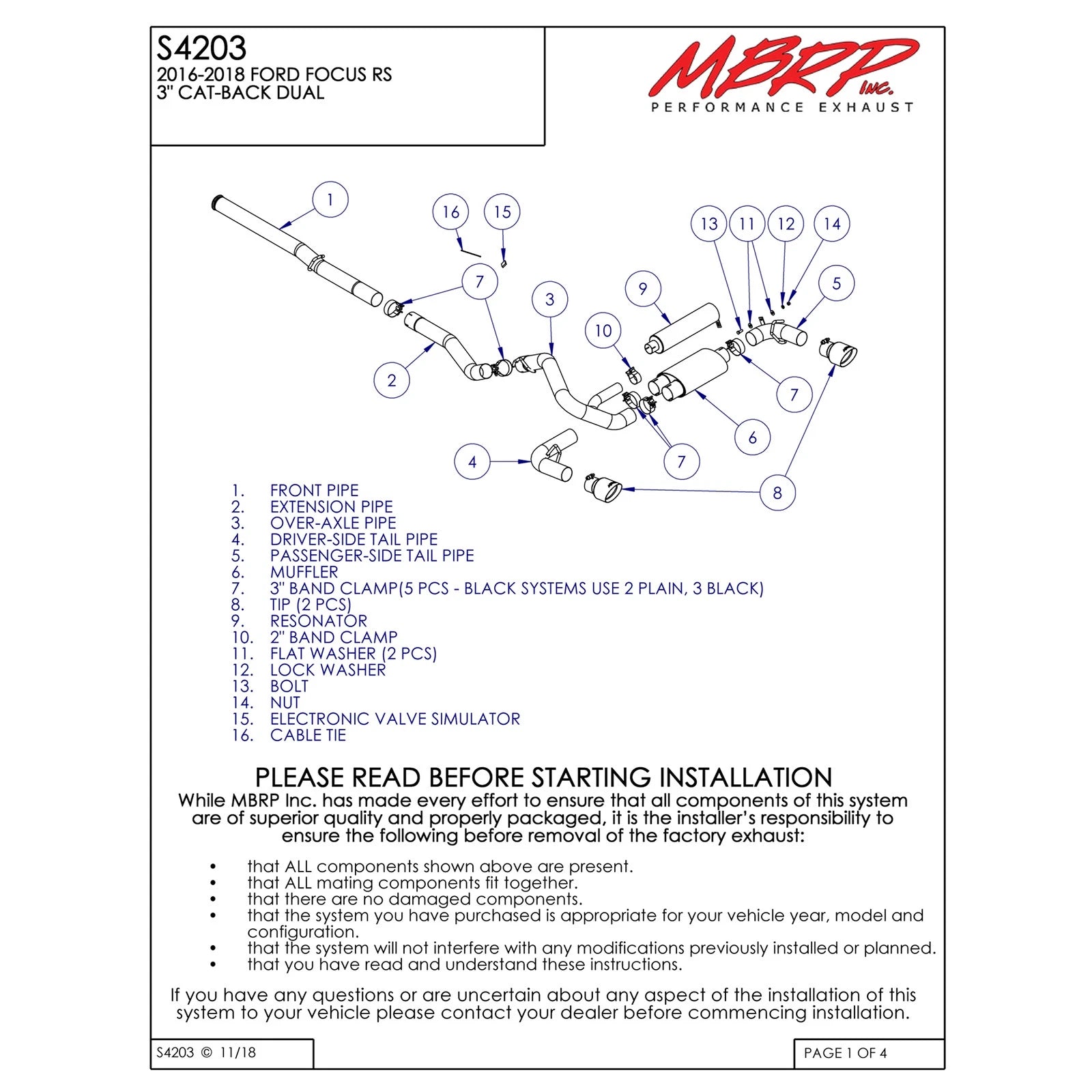 MBRP 3in Dual Outlet T409 Stainless Steel Cat-Back Exhaust | Ford Focus RS (16+) (S4203409)