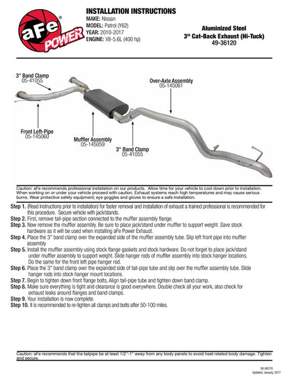 aFe 3in SS Hi-Tuck Cat-Back Exhaust Nissan Patrol Y62 (10-17) (49-36120)