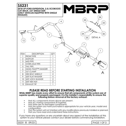 MBRP 3in Aluminized Steel Cat-Back Single Side | Ford Expedition 3.5L EcoBoost (18-21) (S5231AL)