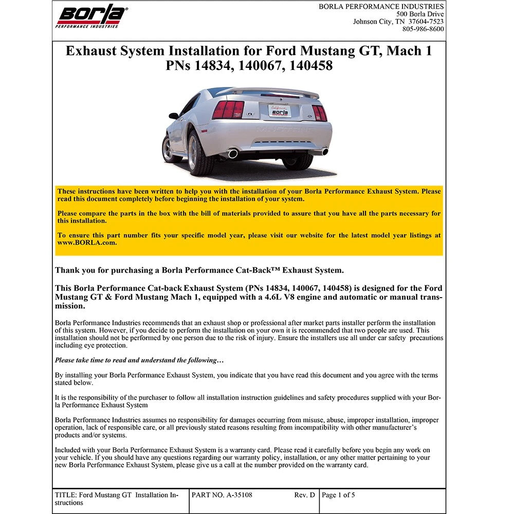 Borla Cat-Back Exhaust System - ATAK | 1999-2004 Ford Mustang 4.6L (140458)