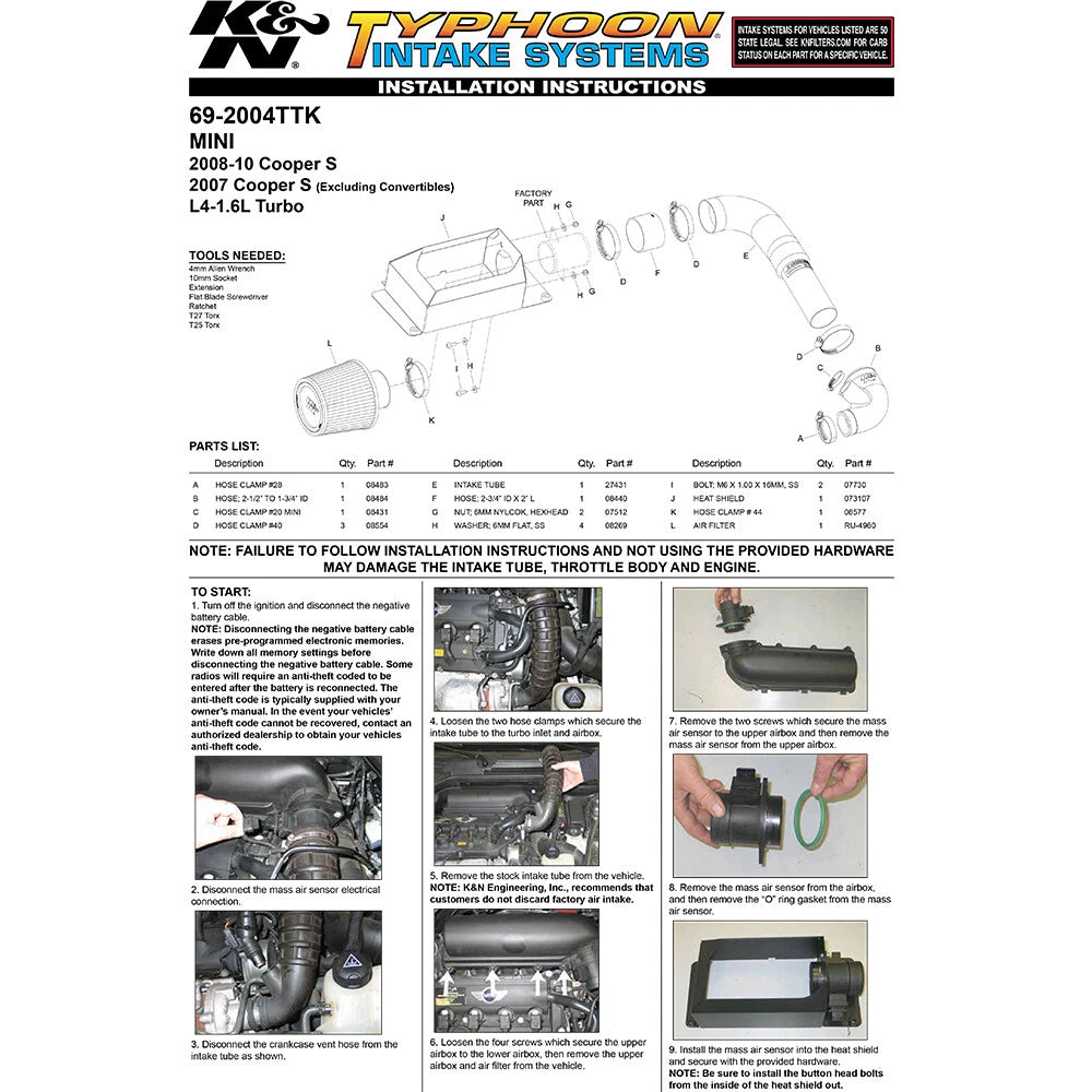 K&N Short Ram Intake | 2007-2010 Mini Cooper S (69-2004TTK)