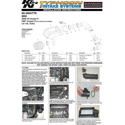 K&N Short Ram Intake | 2007-2010 Mini Cooper S (69-2004TTK)