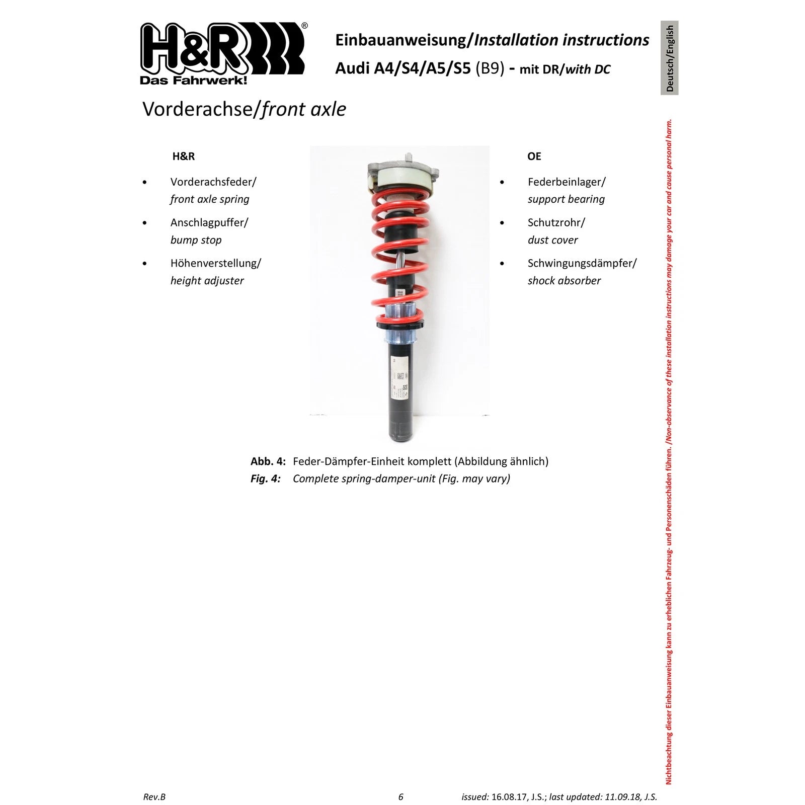 H&R VTF Adj Lowering Springs | Audi A4/A5 (17+) B9 (23007-1)