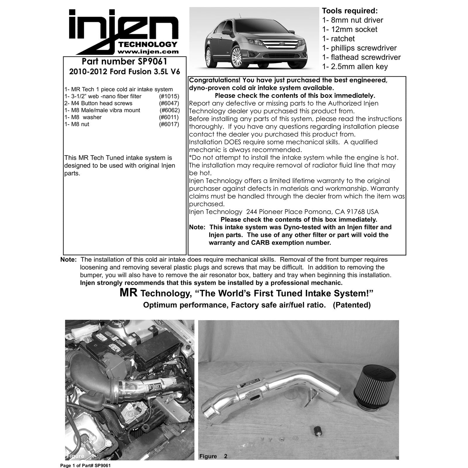 Injen Tuned Intake | Ford Fusion (02-12) / Lincoln MKZ (06-13) / Mercury Milan (10-11) (SP9061BLK)