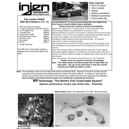 Injen Cold Air Intake | Mazda 6 (07-13) 3.7L V6 (SP6069BLK)