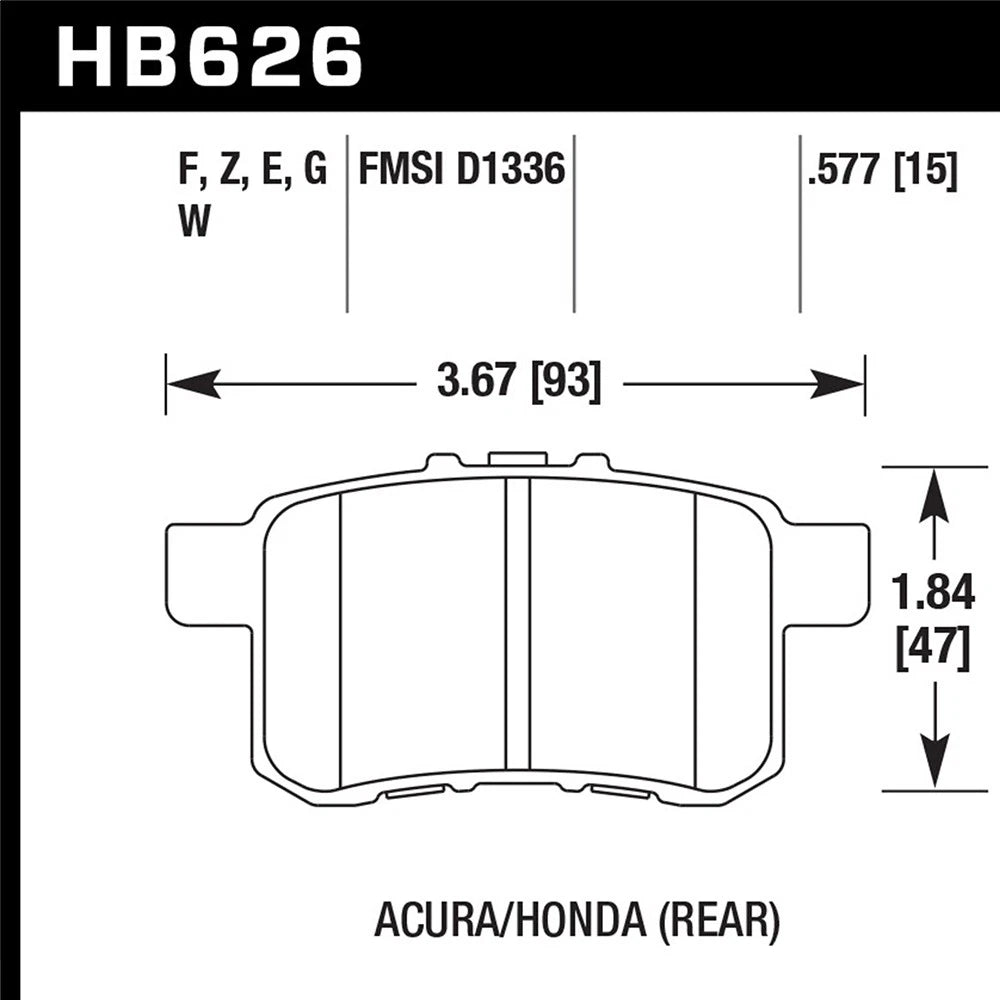 Hawk Street Rear Brake Pads Accord 2008-2010 / TSX 2009-2010 (HB626F.577)