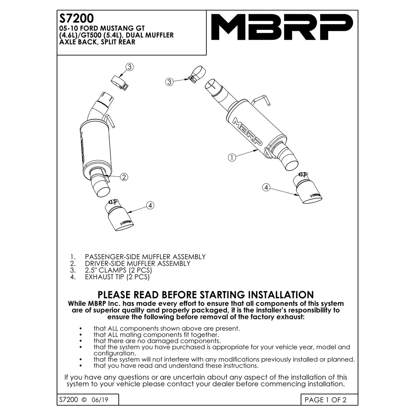 MBRP 2.5in Dual Mufflers Axle-Back | Ford Mustang GT 05-10 (S7200304)