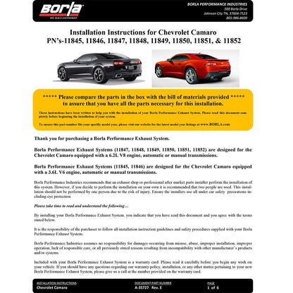 Borla Axle-Back Exhaust System - S-Type | 2014-2015 Chevrolet Camaro 6.2L (11849)