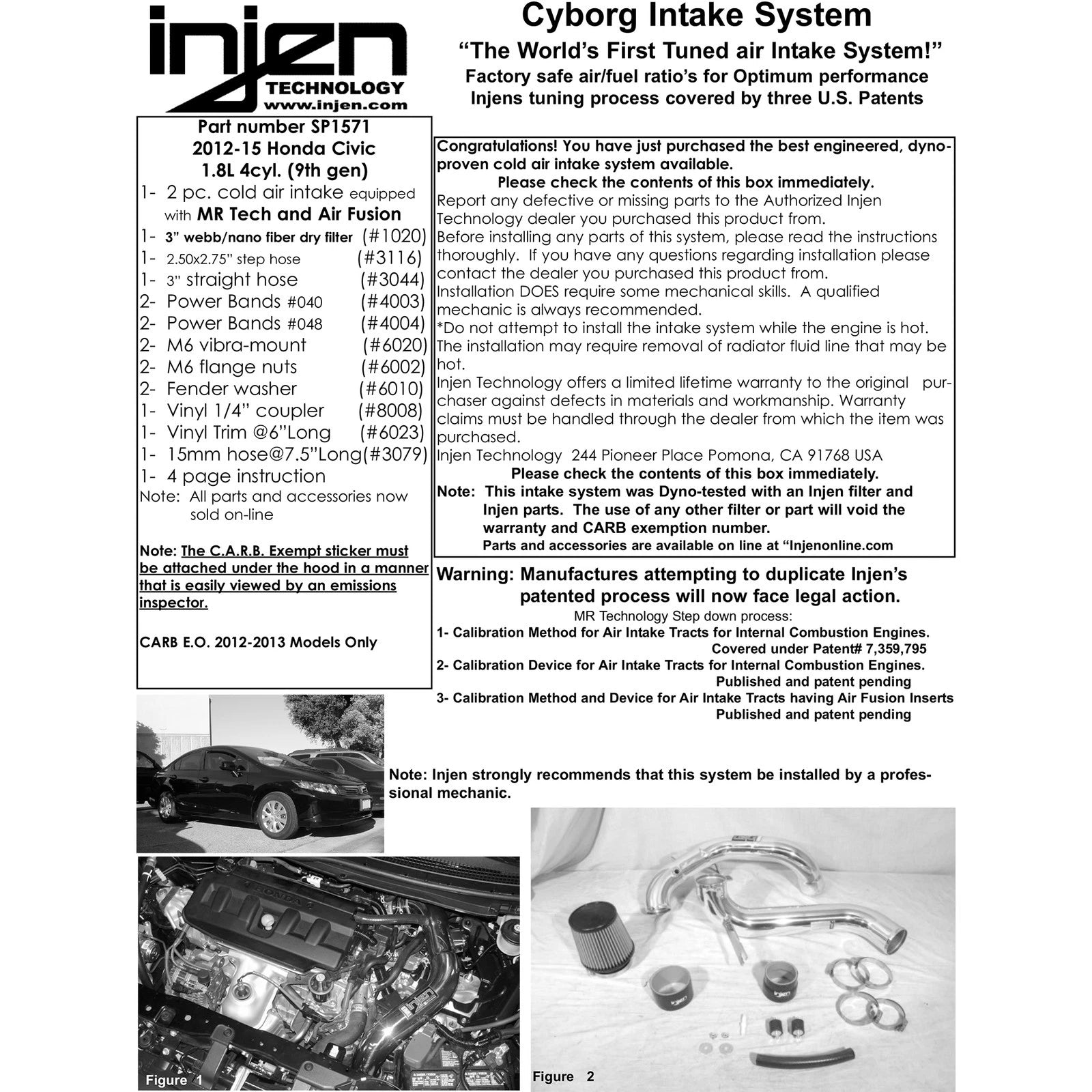 Injen Black Polish Tuned CAI w/ MR Tech Web Nano-Fiber Filter | Honda Civic (12-13) (SP1571BLK)