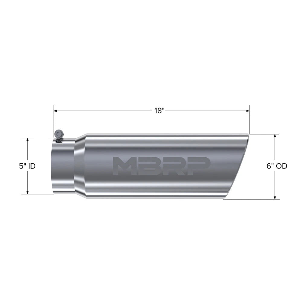 MBRP Universal Tip 6in OD Angled Rolled End 5in Inlet 18in Length T304 Exhaust