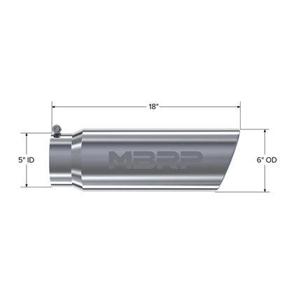 MBRP Universal Tip 6in OD Angled Rolled End 5in Inlet 18in Length T304 Exhaust