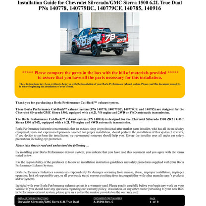 Borla 6.2L CC SB 147.5in WB S-Type True Dual | Chevrolet Silverado 1500 ZR2 & AT4X (140916)