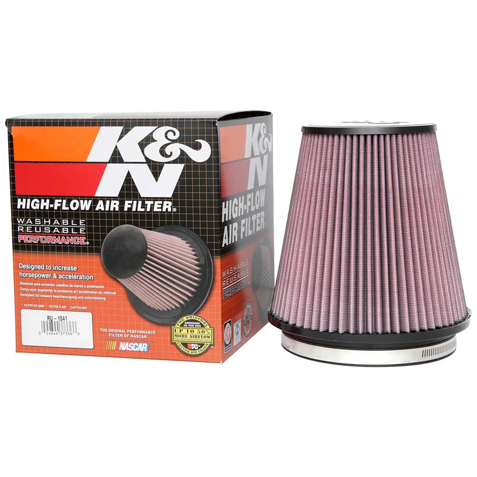 K&N RU-1041 Universal Round Tapered Performance Washable Air Filter for Intake