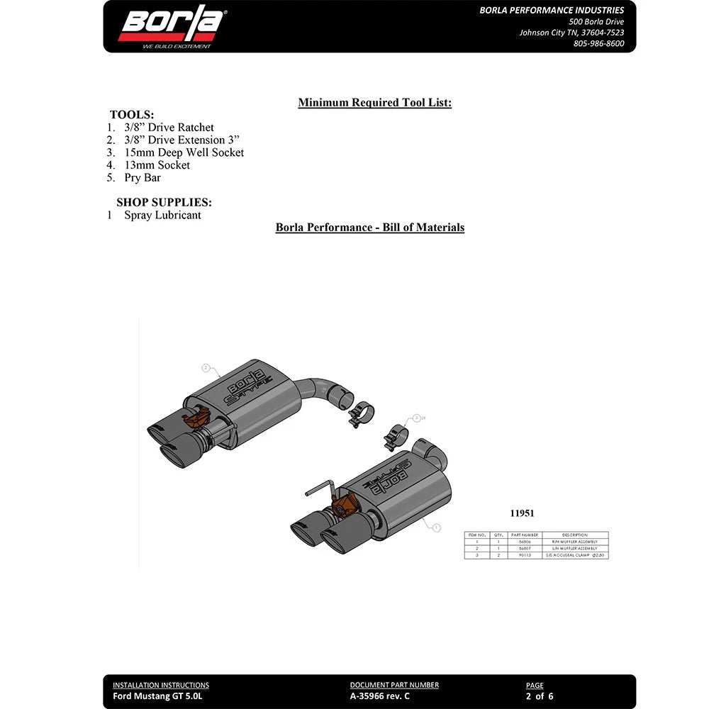 Borla Axle-Back Exhaust System - S-Type | 2018-2020 Ford Mustang 5.0L (11953)