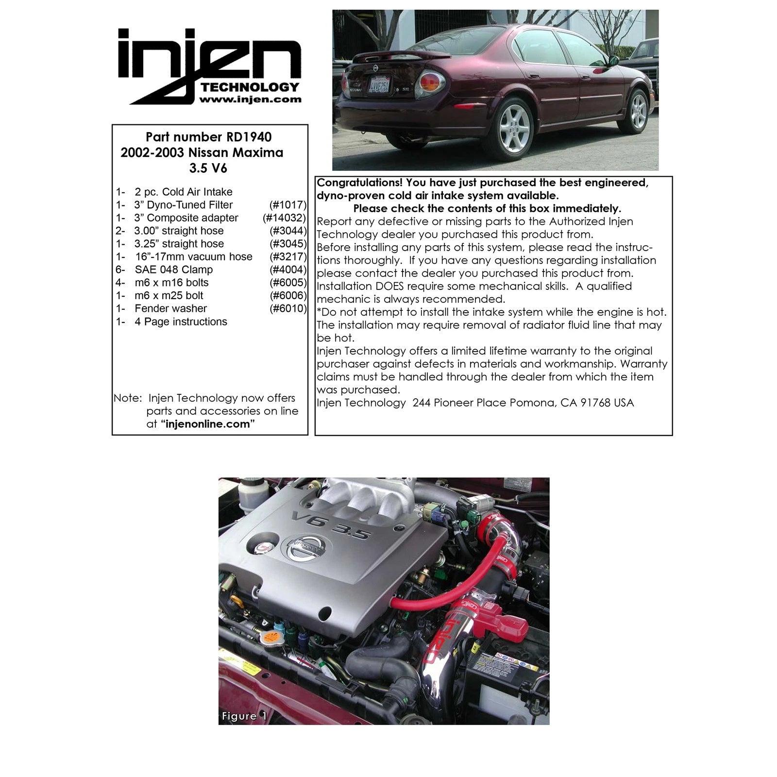 Injen Cold Air Intake System | 2002 - 2003 Nissan Maxima (RD1940)