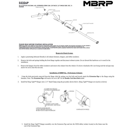 MBRP 2.5in AL P Series Cat-Back Single Side Exhaust | Toyota Tacoma 4.0L (05-13) (S5326P)