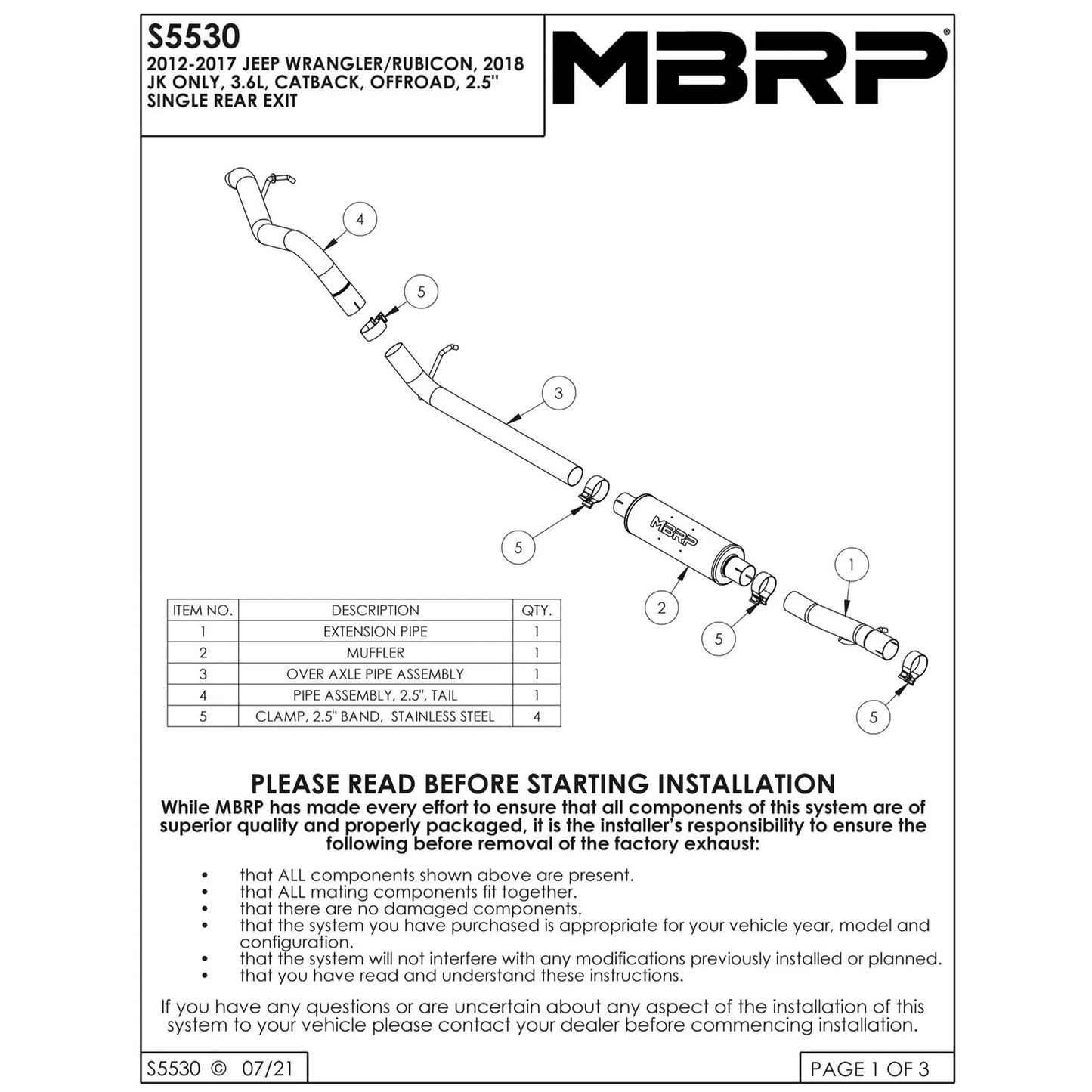 MBRP 2.5in Off-Road T409 Cat-Back Exhaust | Jeep Wrangler/Rubicon 3.6L (12) (S5530409)
