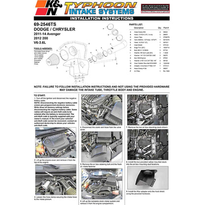 K&N Engineering Silver Typhoon Intake: Dodge Avenger 2011 - 2013 3.6L V6