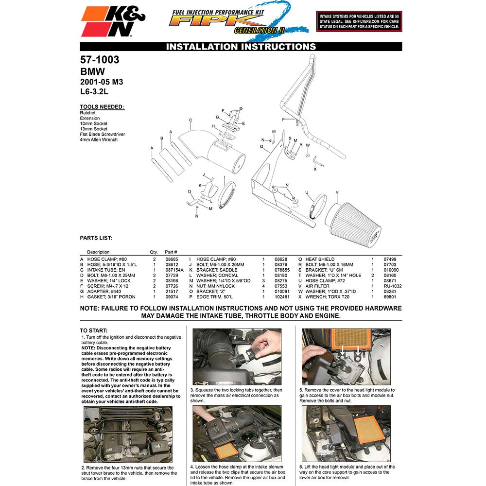 K&N Engineering Performance Intake Kit: BMW M3 2001 - 2005