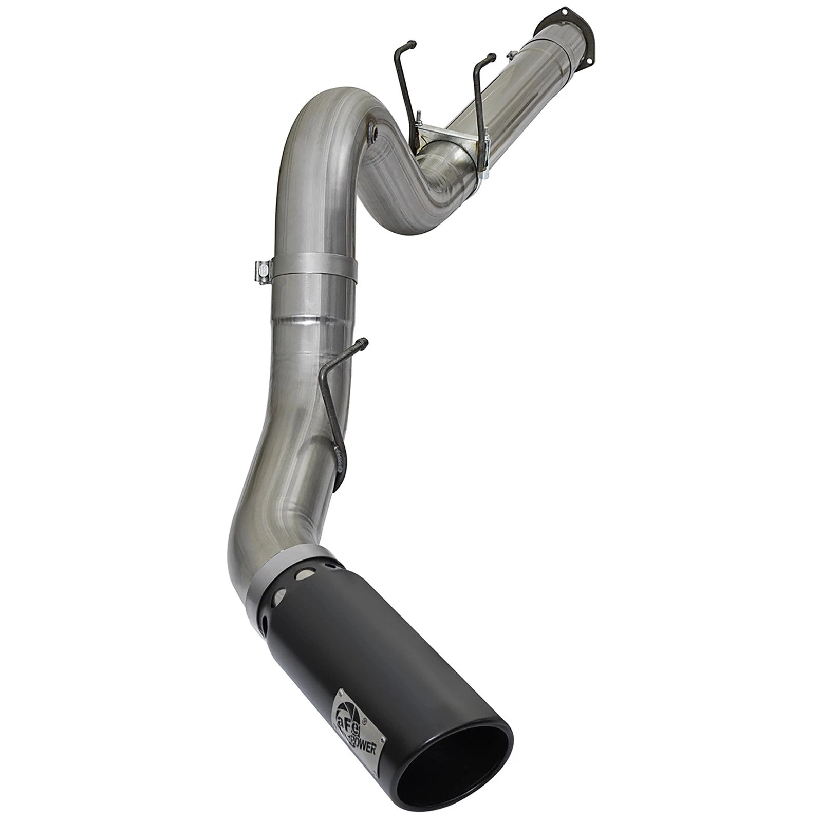 aFe Large Bore HD 5in 409 SS DPF Back Exhaust w/ Black Tip | Ford Diesel Trucks V8 6.7L (49-43090-B)