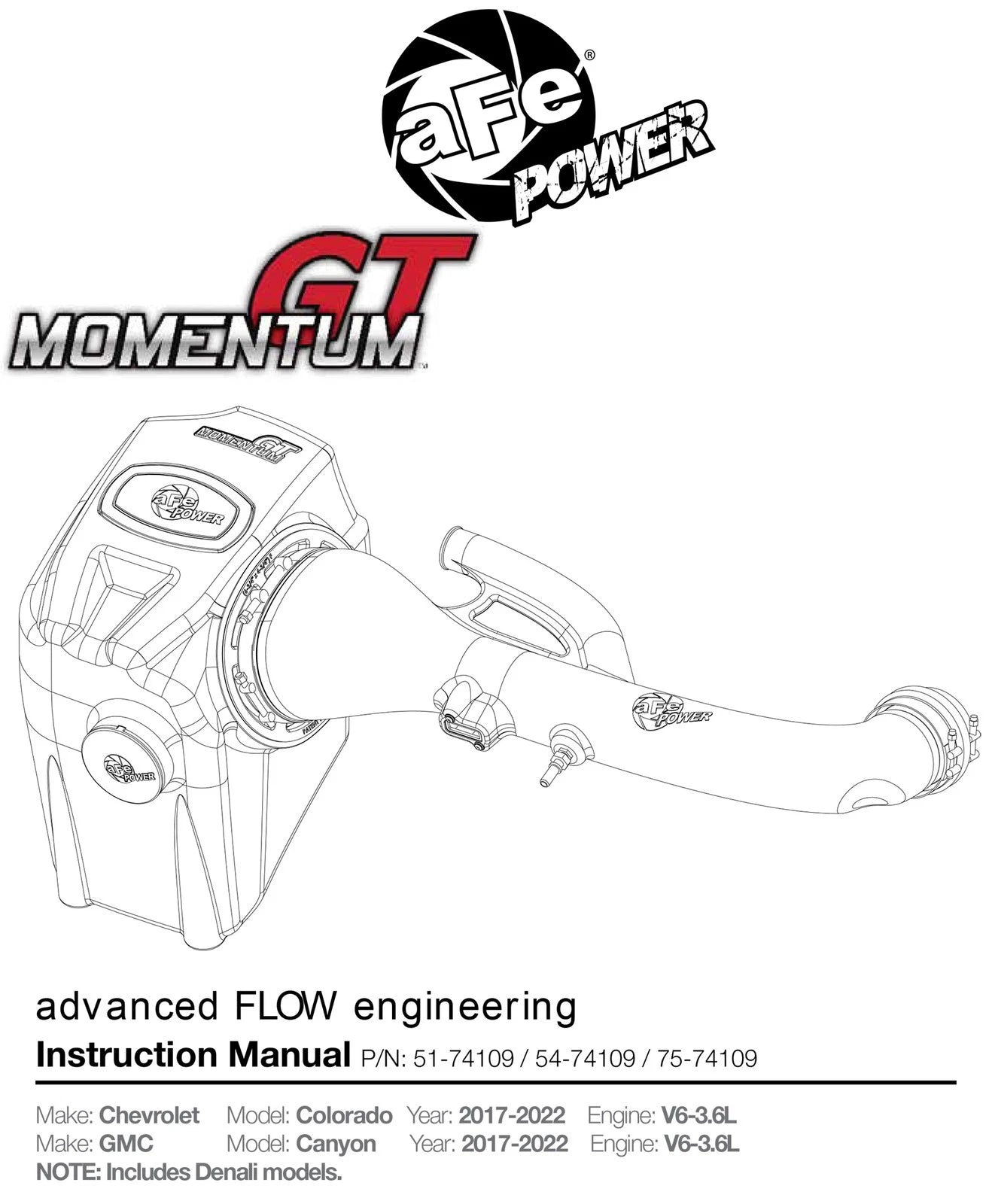 aFe Momentum GT Pro Dry S Cold Air Intake | GM Colorado/Canyon V6 3.6L (17) (51-74109)