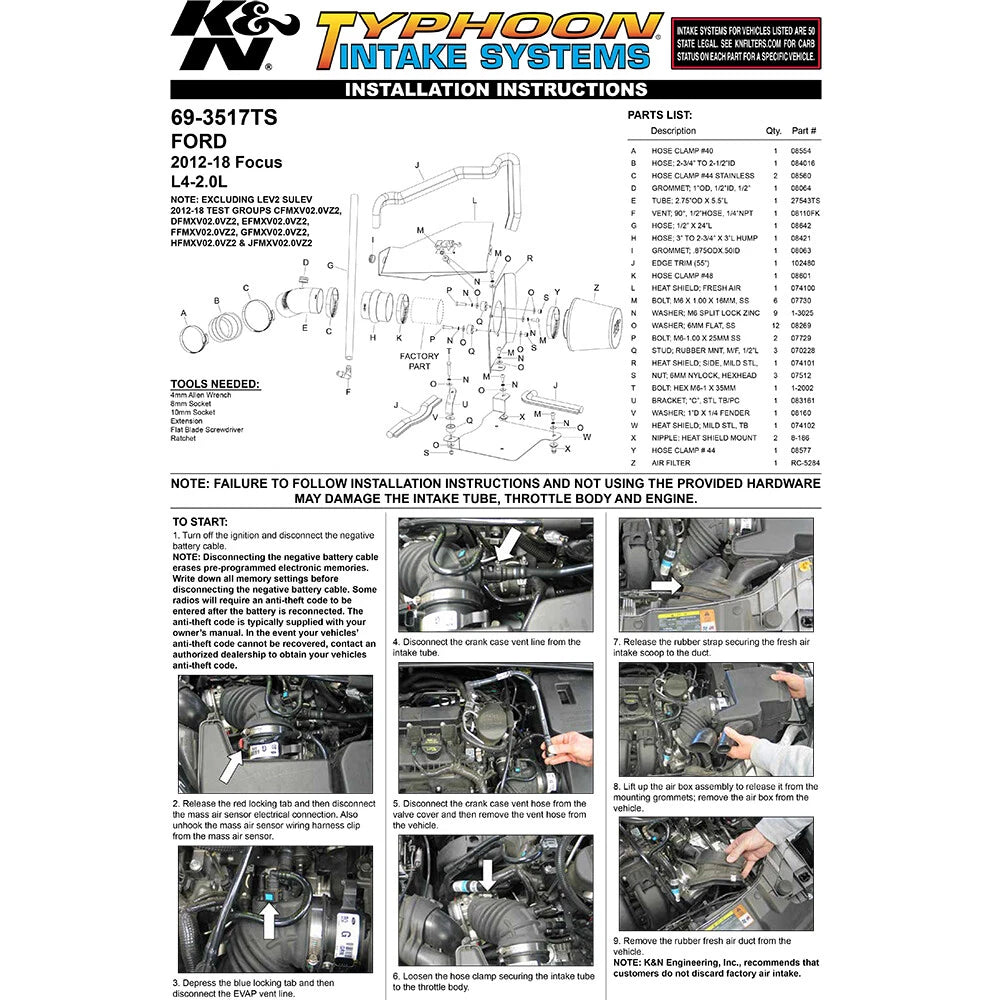 K&N Engineering Typhoon Performance Intake: Ford Focus 2.0L 2012